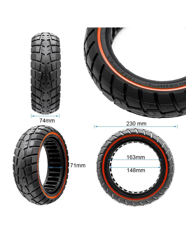 Rueda maciza ultraligera offroad 10x2,75-6,5/B55 - linea roja [Ewheel]