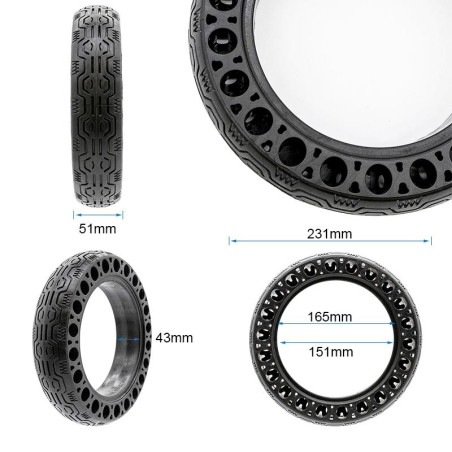 Rueda maciza perforada 60/70-6,5/B44 (10x2,5-6,5) para Ninebot G30