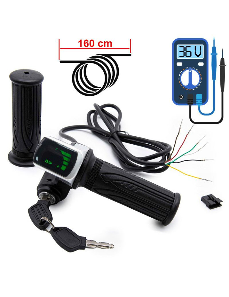 Acelerador de puño con indicador de batería (36V) y llave - Conector SM