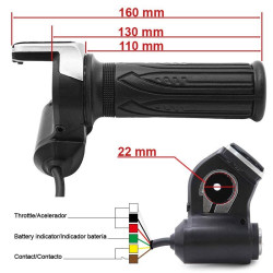 Acelerador de puño con indicador de batería (48V) y llave - Conector SM 2