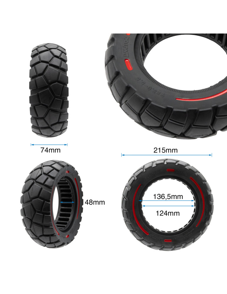 Rueda maciza 9x3-5,5 línea roja-negra [Amitor]